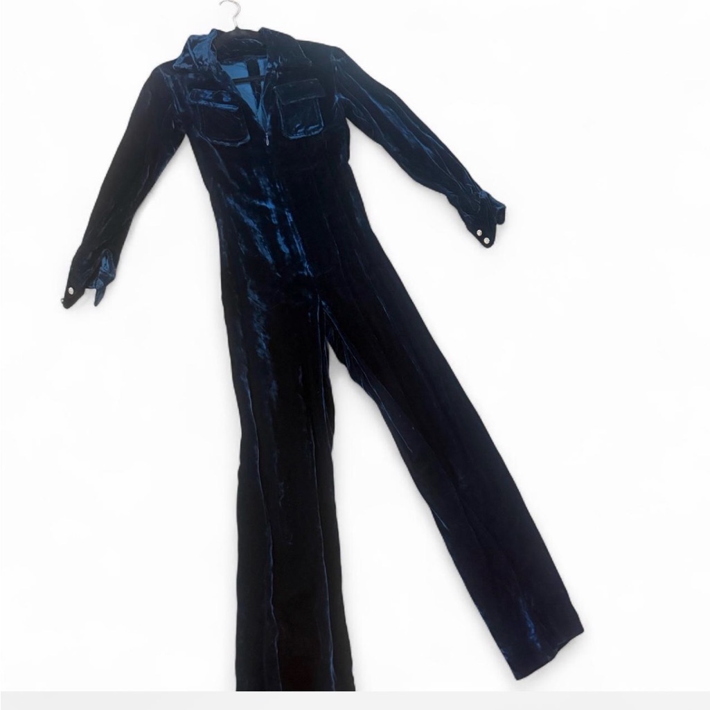 1970s Velvet Navy Long Sleeve Jumpsuit